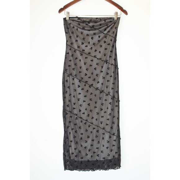 VTG Misty Rose Floral Mesh Overlay Strapless Mini Dress Size M Goth Y2K Rock - Picture 6 of 7